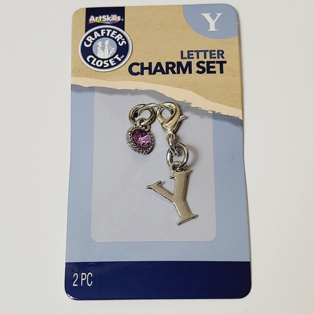 New Crafters Closet Charm Set Letter Y with Purple Color Rhinestone